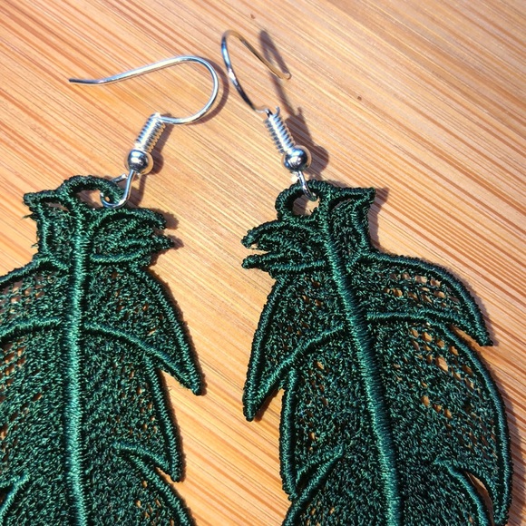Embroidered Lace Feather Earrings - Picture 4 of 4